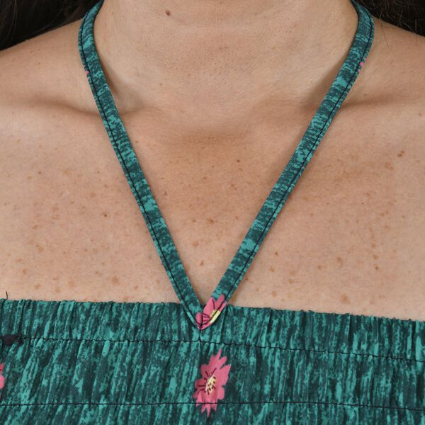 TAMSY - Gesmoktes Maxi-Kleid, Sommerkleid, Pfaunmuster, gr&uuml;n image number 4