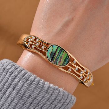 Abalone Muschel, Wei&szlig;er Kristall Armreif ca. 19 cm, goldfarben