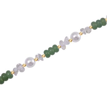 Wei&szlig;e Muschelkernperle (9-11 mm), Gr&uuml;ner Quarz Halskette, ca. 45 cm+ 5 cm Extender, vergoldet