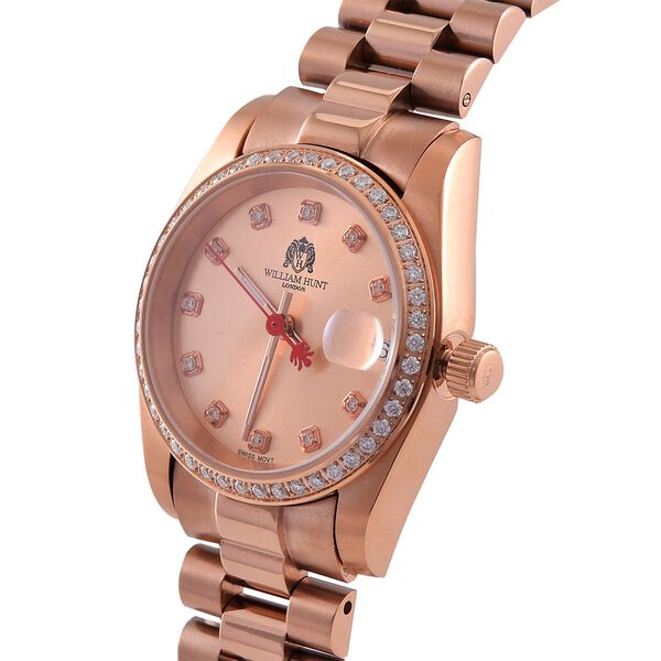 Moissanit Uhren 20 cm Reiner Edelstahl IP Rosa Plattierung image number 4