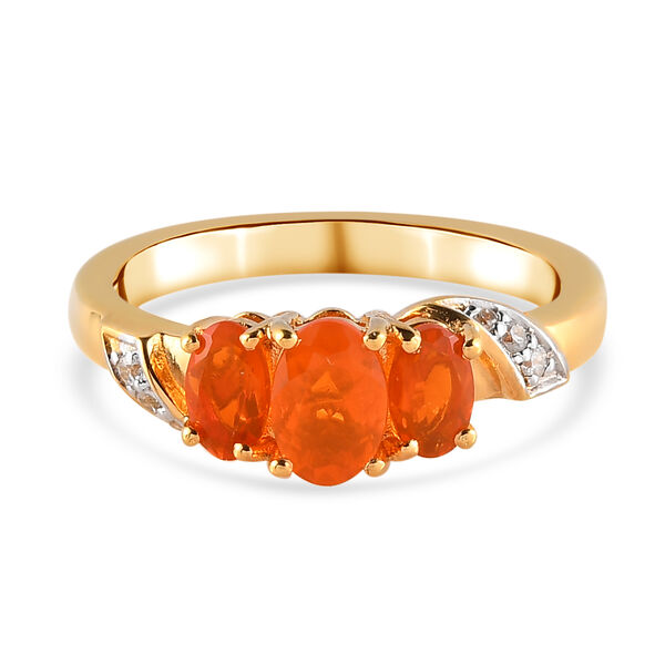 Salamanca Feueropal und Zirkon-Ring, 925 Silber vergoldet  ca. 0,67 ct