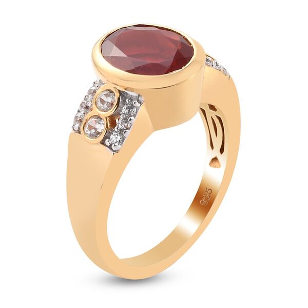 Mexikanischer Kirschfeuer-Opal und Zirkon Ring 925 Silber Vermeil image number 5