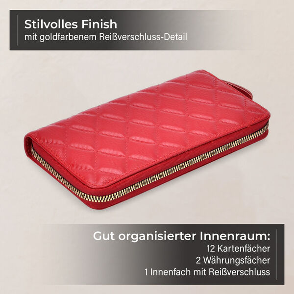 Brieftasche aus echtem Leder mit RFID-Schutz in Stepp-Optik, 19x2,5x9,5cm, Rot image number 4