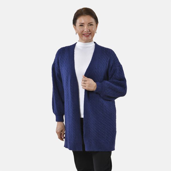 Gestrickter Cardigan mit Zopfmuster, 83x41x53cm, Dunkelblau image number 5