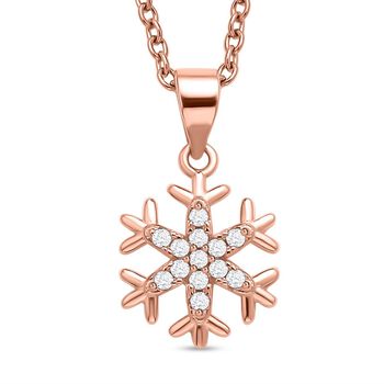 Wei&szlig;er Zirkonia Schneeflocken-Anh&auml;nger mit Kette, 925 Silber ros&eacute;vergoldet ca. 0.13 ct