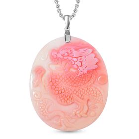 Geschnitzter rosa Königsmuschel Perle-Anhänger mit 50cm Kette, Drachen