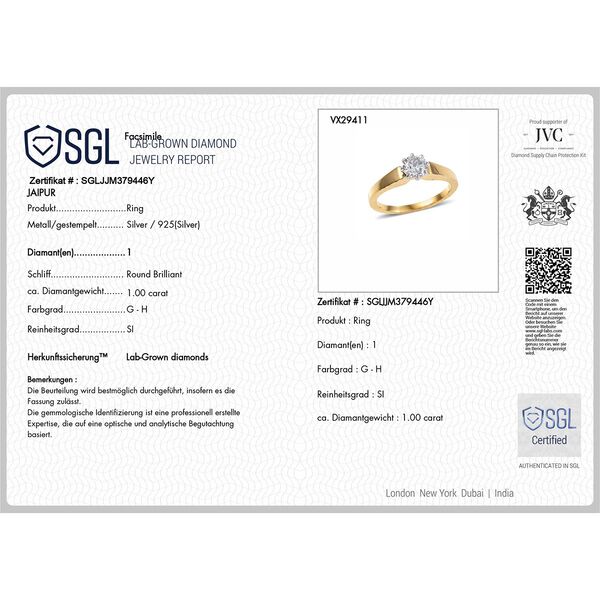 LUXURIANT DIAMOND -Lab Grown Diamant SI-GH Ring 925 Silber Rhodiniert und 750 Gelbgold Vermeil (Gr&ouml;&szlig;e 19.00) ca. 1.00 ct image number 8