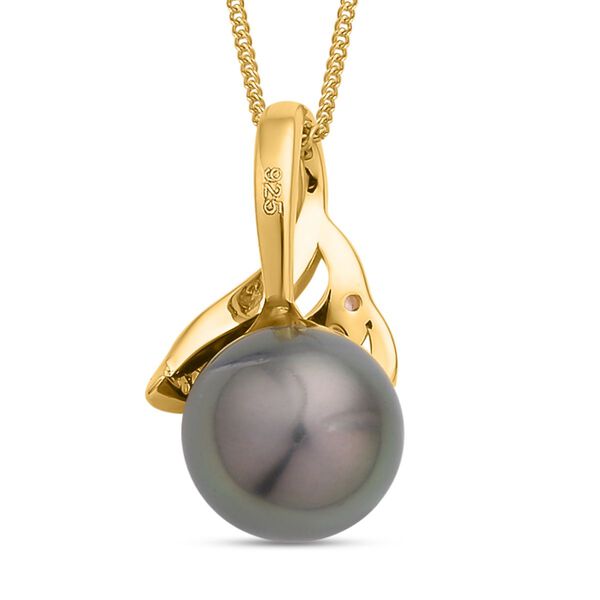 Tahiti Perle und weißer Zirkon-Anhänger mit Kette, ca. 10-11mm, 925 Silber Gelbgold Vermeil ca. 0.15 ct image number 3