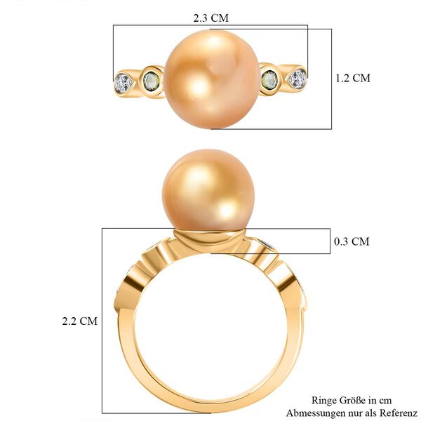 AA goldener Südseeperle, Smaragd und Moissanit-Ring - 8,23 ct. image number 7
