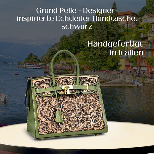 Grand Pelle  - Designer-inspirierte Echtleder Handtasche, hellgrün image number 2