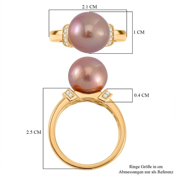 Edison Perle, Wei&szlig;er Zirkon Ring 925 Silber 750 Gelbgold Vermeil (Gr&ouml;&szlig;e 16.00) image number 6