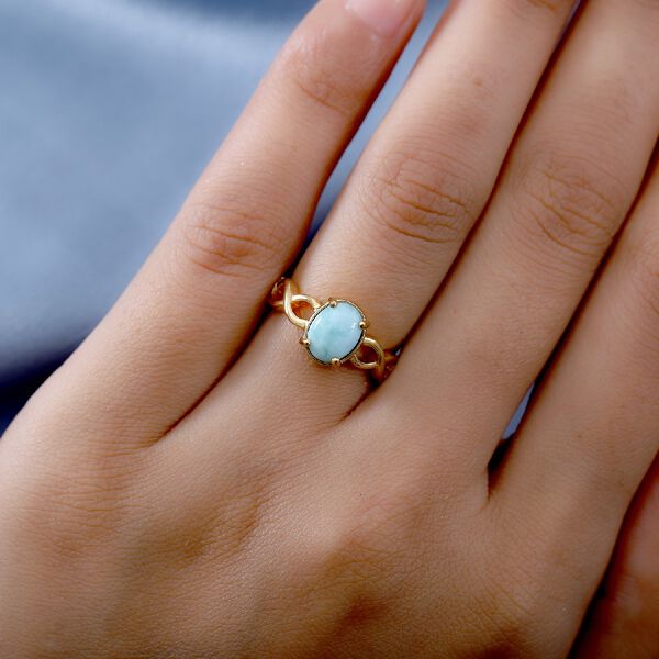 Larimar Solit&auml;r Ring 925 Silber 585 Vergoldet image number 3