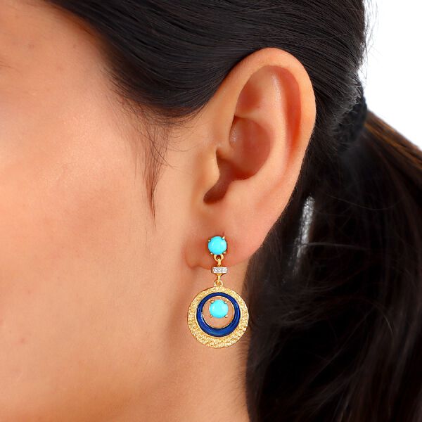 Nat&uuml;rliche Sleeping Beauty T&uuml;rkis emaillierte Ohrh&auml;nger in Silber, 0,73 ct. image number 3