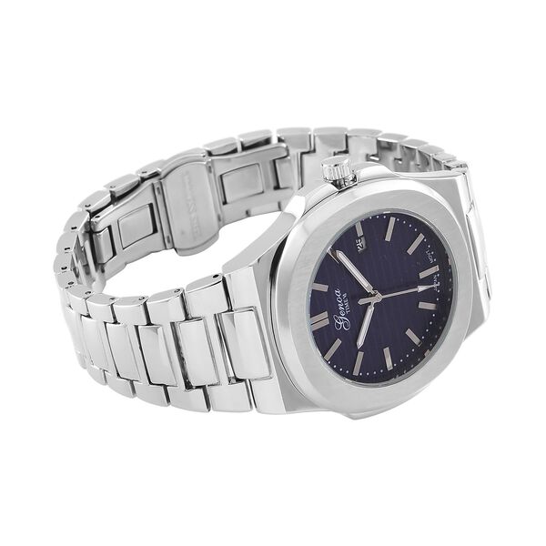 Genoa Time V2 - PC32 Japanisches Uhrwerk, Datumsanzeige, robustes Gehäuse in PNP-Stahloptik, blaues Zifferblatt mit hydraulischen Details, Edelstahlarmband image number 5