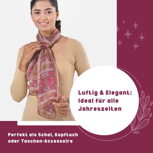 Bedruckter Schal aus 100% Seide, Mehrfarbiges Muster mit Mauve Bordüre,70x200 cm image number 4