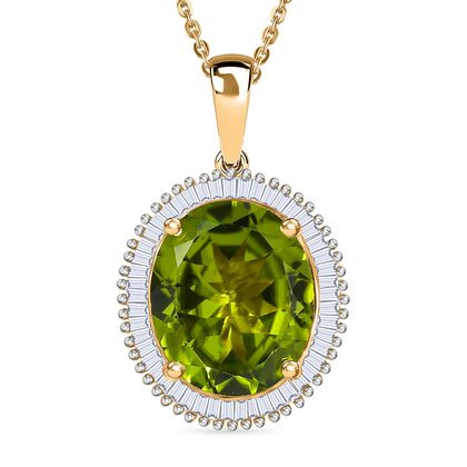 DAS GR&ouml;&szlig;TE PERIDOT ANGEBOT DES JAHRES - D'Joy AAA Peridot, Wei&szlig;er Diamant Schmuckset ca. 50 cm 925 Silber 750 Gelbgold Vermeil ca. 5.36 ct