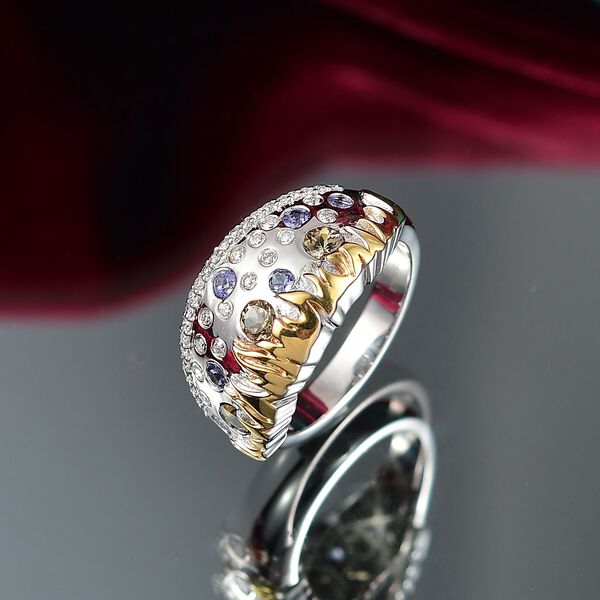 Fire and Ice Collection - Natürlicher goldener Tansanit, Tansanit Ring 925 Silber Rhodiniert und 750 Gelbgold Vermeil (Größe 17.00) ca. 0.98 ct image number 2