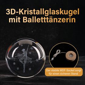 3D-Kristallglaskugel mit Tänzerin, LED-Beleuchtung, 8cm, Farbwechsellicht