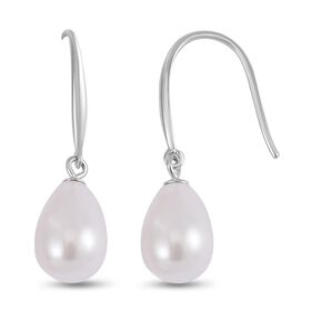 Weiße Muschelkernperle Ohrringe, 925 Silber rhodiniert - 8 ct.
