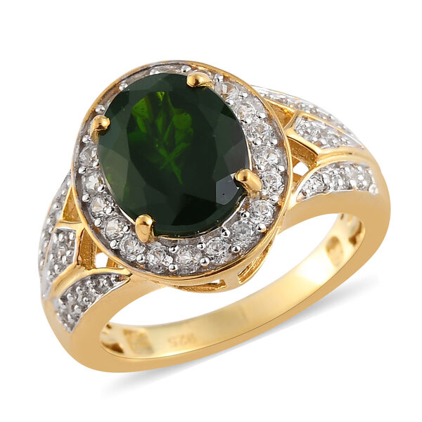 Nat&uuml;rlicher Chromdiopsid und wei&szlig;er Zirkon-Ring, 925 Silber Gelbgold Vermeil  ca. 3,35 ct image number 5