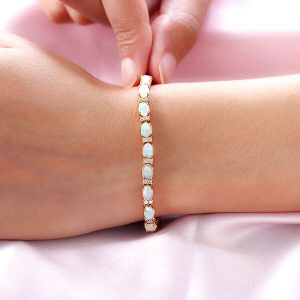 Nat&uuml;rliches, &auml;thiopisches Welo Opal und wei&szlig;es Zirkon-Armband, ca. 20 cm, 925 Silber vergoldet ca. 9,02 ct image number 3