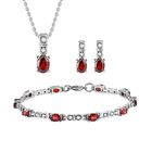 3er Set, rote Granat Ohrringe, Armband, Anhänger mit Kette, Edelstahl, ca. 7.28 ct