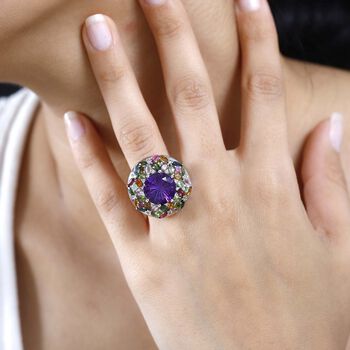 Afrikanischer Amethyst, Mehrfarbig-Turmalin Ring 925 Silber rhodiniert (Gr&ouml;&szlig;e 19.00) ca. 9,38 ct