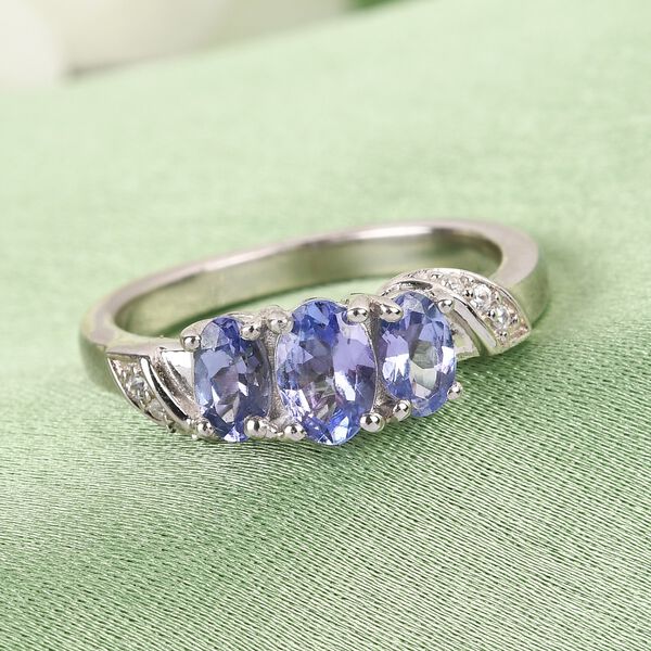 Tansanit und Zirkon 3 Stein Ring 925 Silber Platin-&Uuml;berzug image number 2
