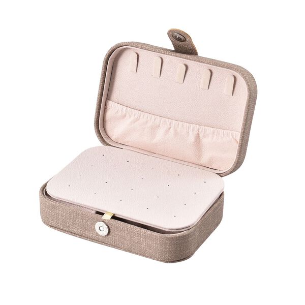 Schmuck Organizer aus naturfreundlichem Kunstleder mit Knopfverschluss, 16x11,5x5,5cm, Creme image number 4