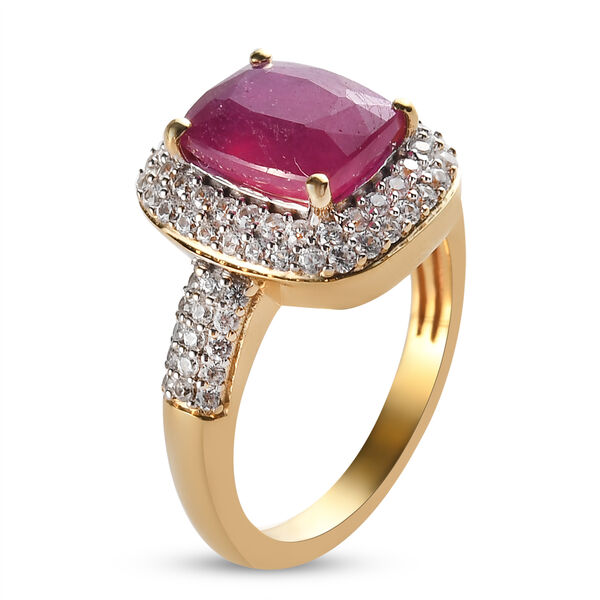 Afrikanischer Rubin und Zirkon-Ring, (Fissure gef&uuml;llt), 925 Silber vergoldet image number 6