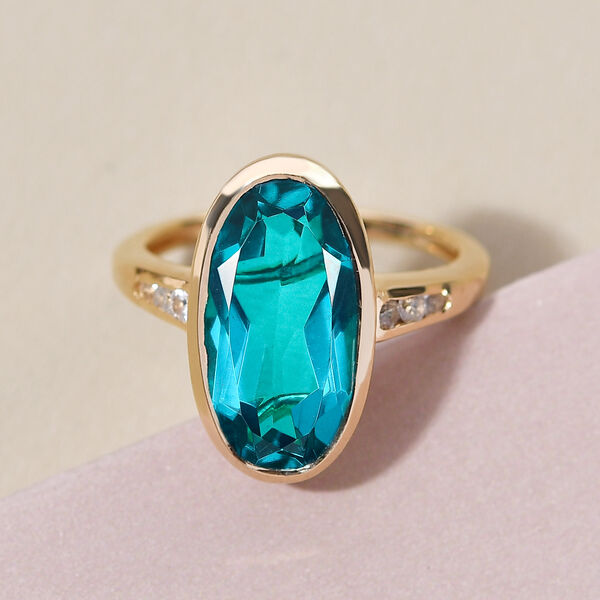 Capri-Blau Triplett Quarz und wei&szlig;er Zirkon-Ring, 925 Silber vergoldet  ca. 5,44 ct image number 2