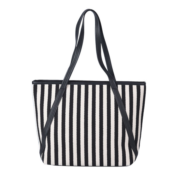 Klassische Handtasche mit Streifenmuster, Schwarz/weiß image number 0