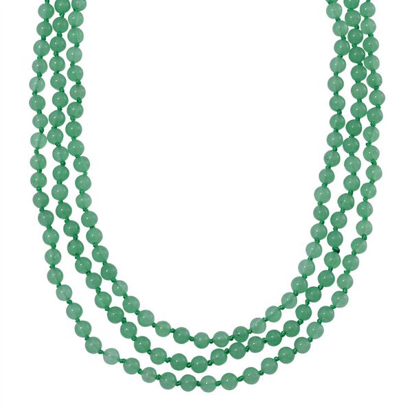 Dreilagige gr&uuml;ne Aventurin-Halskette, 150cm - 350 ct.