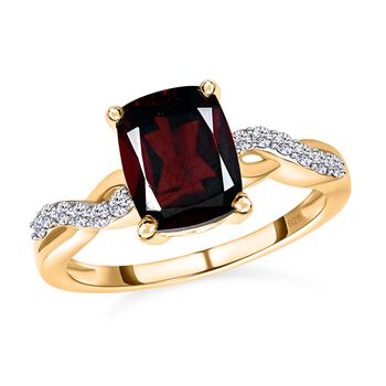 Nat&uuml;rlicher Mosambik Granat und Moissanit Ring, 925 Silber vergoldet (Gr&ouml;&szlig;e 20.00) ca. 2.89 ct