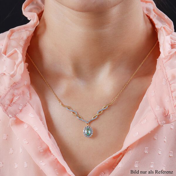 AA &auml;thiopisches Smaragd und wei&szlig;es Zirkon Collier, ca. 45 cm, 925 Silber Gelbgold Vermeil ca. 1.48 ct image number 2