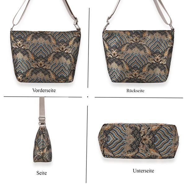 Jacquard-Tasche aus Poly-Satin mit Futter und Rei&szlig;verschluss, Innentasche, gold image number 4