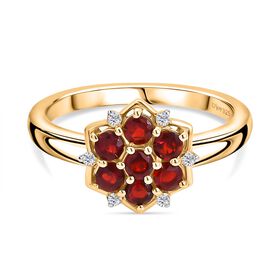 Djoy AA Mexikanischer Kirschfeuer-Opal, Moissanit Ring 925 Silber 750 Gelb Vergoldet (Größe 16.00) ca. 0,48 ct