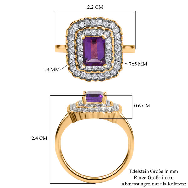 Afrikanischer Amethyst und Zirkon Ring 925 Silber 585 Vergoldet image number 8