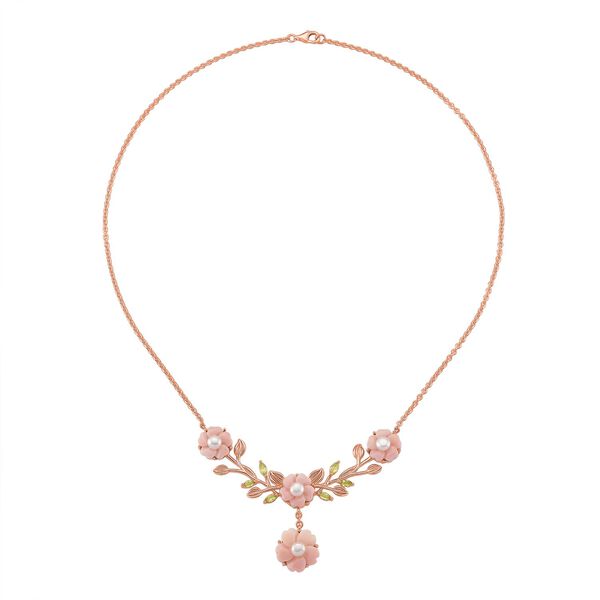 D'Joy Peridot, Natürlicher Rosa Königsmuschel Perle (15x15mm) Halskette ca. 45 cm 925 Silber Roségold Vermeil 2.00 ct image number 3