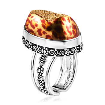 Sajen Silber-Fenster Drusy Astral Leopard Gold Ring 925 Silber rhodiniert (Gr&ouml;&szlig;e 19.00) ca. 21.45 ct