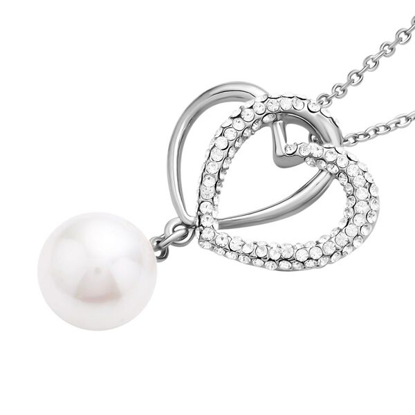 Wei&szlig;e Muschelkernperle und Kristall-Halskette in Silberton, 50 cm - 2,50 ct. image number 4