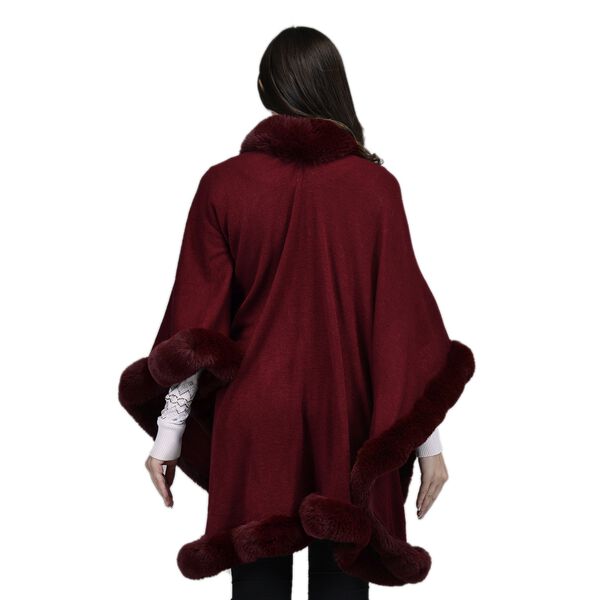 TAMSY Ruana mit Kunstfellbesatz, Einheitsgr&ouml;&szlig;e Burgunderrot image number 2