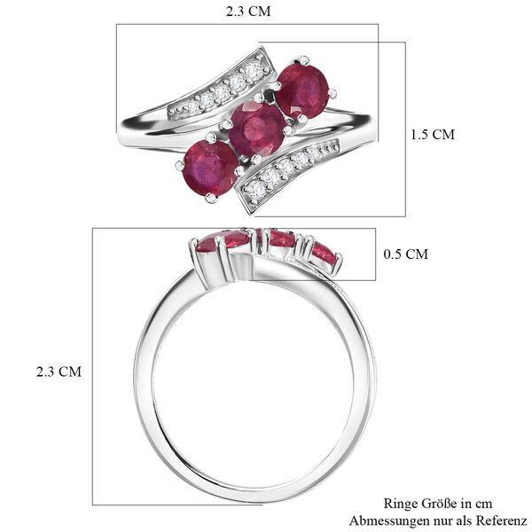 Afrikanischer Rubin (Fissure gefüllt), Weißer Zirkon Ring 925 Silber rhodiniert (Größe 18.00) ca. 1,91 ct image number 7