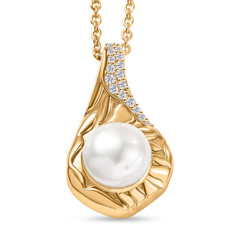 EverTrue S&uuml;&szlig;wasser Perle und Zirkon Anh&auml;nger mit 50cm Kette in Goldton