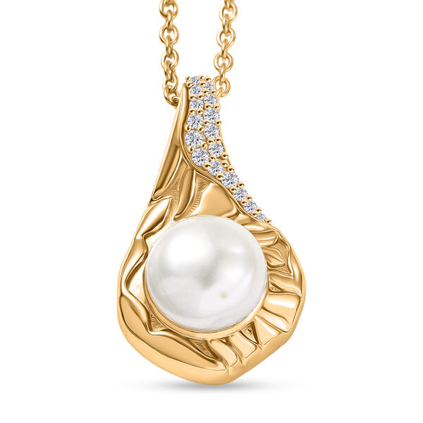 EverTrue S&uuml;&szlig;wasser Perle und Zirkon Anh&auml;nger mit 50cm Kette in Goldton