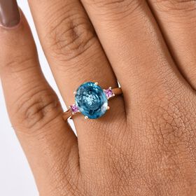AAA Blauer Zirkon, Rosa Saphir Ring 585 Gold (Größe 17.00) ca. 6,02 ct