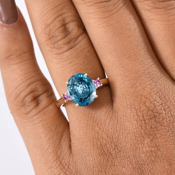 AAA Blauer Zirkon, Rosa Saphir Ring 585 Gold (Gr&ouml;&szlig;e 17.00) ca. 6,02 ct