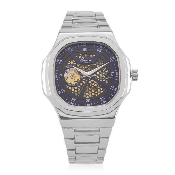 GENOA - Automatikuhr mit Skelett-Design, Edelstahlarmband, 3ATM wasserdicht, Blaues Zifferblatt, ca. 20 cm image number 0