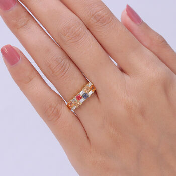 D'Joy Mehrfarbig Saphir, Moissanit Ring 925 Silber 750 Gelbgold vermeil (Gr&ouml;&szlig;e 17.00) ca. 1,24 ct