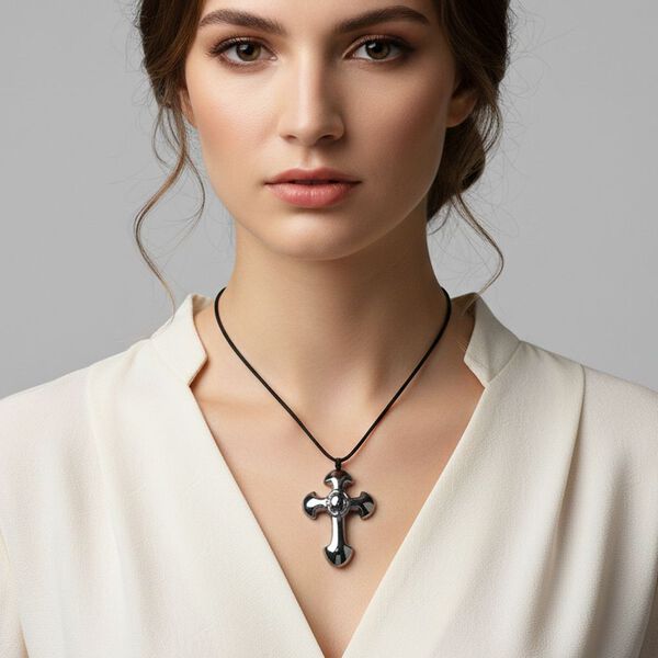 Terahertz Kreuz Halskette, ca. 71 cm, ca. 120.00 ct image number 3